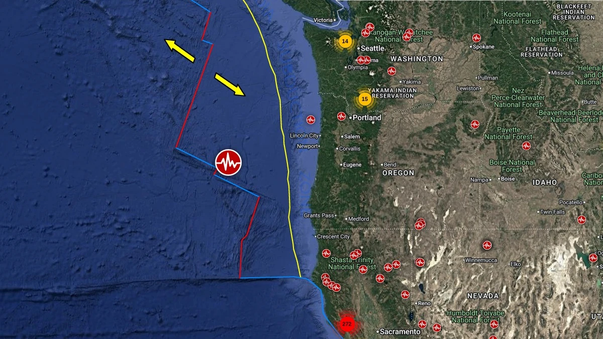 Землетрясение магнитудой 6.0 у побережья Орегон